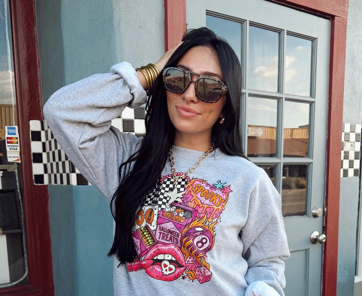 Pink Halloween Collage Graphic Sweatshirt
